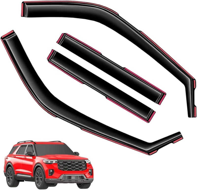 LONGKEES in-Channel Window Visors Rain Guards FIT Ford Explorer 2020-2025 (2020-2025) – 4-Piece in-Channel Dark-Smoke Polycarbonate Vent Deflectors - Image 1